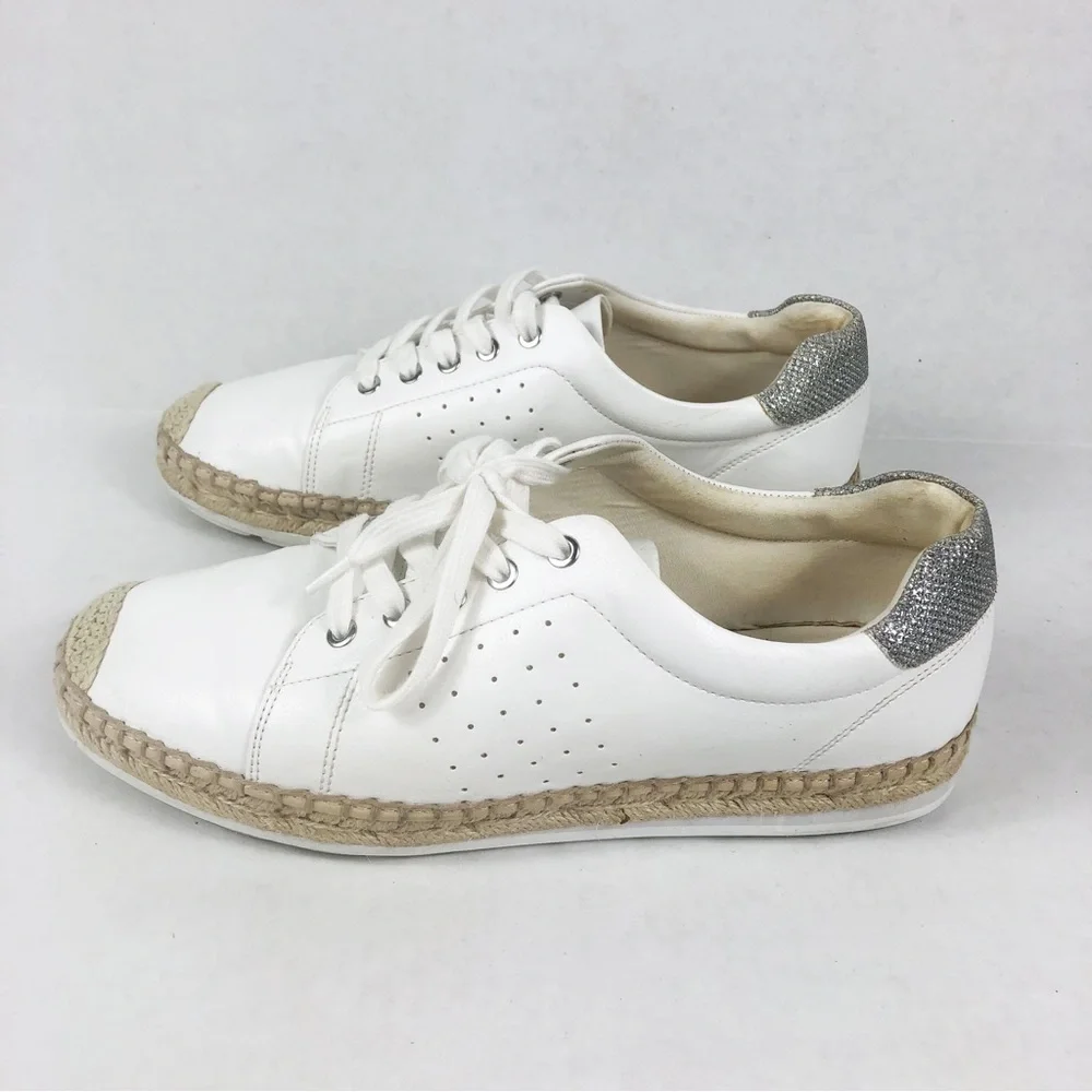Aldo Espadrille Jute Lace Up Sneaker | White Silver | Size 10 - Picture 4 of 9